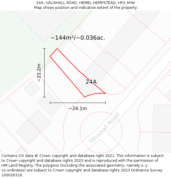 24A, VAUXHALL ROAD, HEMEL HEMPSTEAD, HP2 4HW: Plot and title map