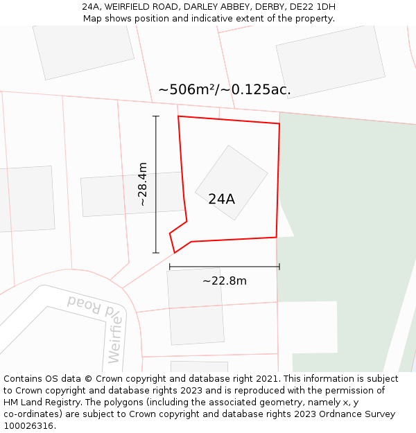 24A, WEIRFIELD ROAD, DARLEY ABBEY, DERBY, DE22 1DH: Plot and title map