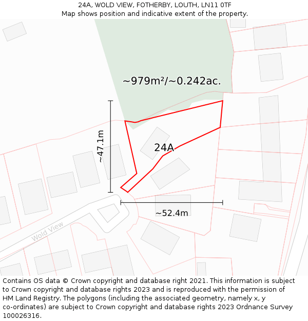 24A, WOLD VIEW, FOTHERBY, LOUTH, LN11 0TF: Plot and title map