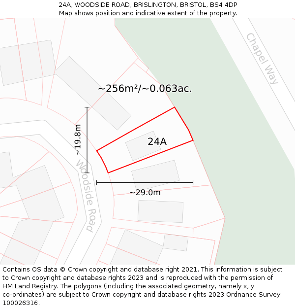 24A, WOODSIDE ROAD, BRISLINGTON, BRISTOL, BS4 4DP: Plot and title map