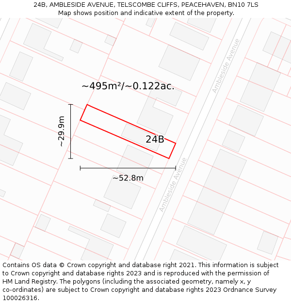 24B, AMBLESIDE AVENUE, TELSCOMBE CLIFFS, PEACEHAVEN, BN10 7LS: Plot and title map