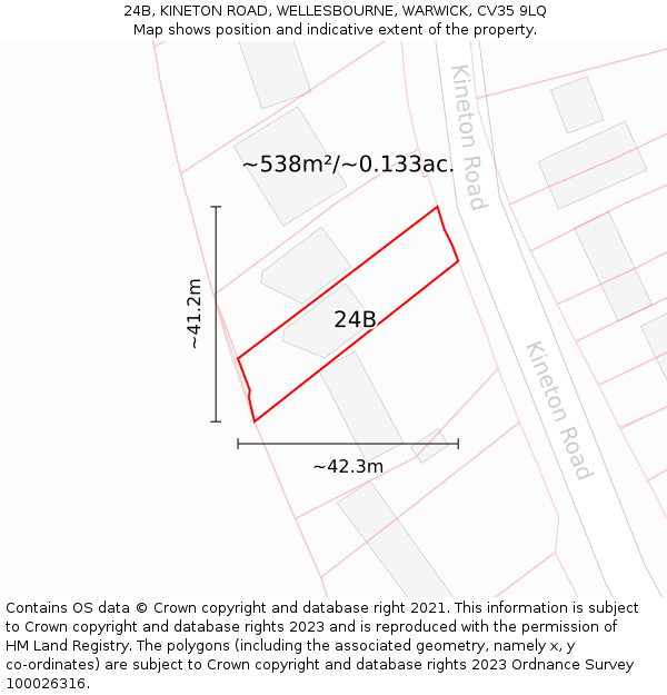 24B, KINETON ROAD, WELLESBOURNE, WARWICK, CV35 9LQ: Plot and title map