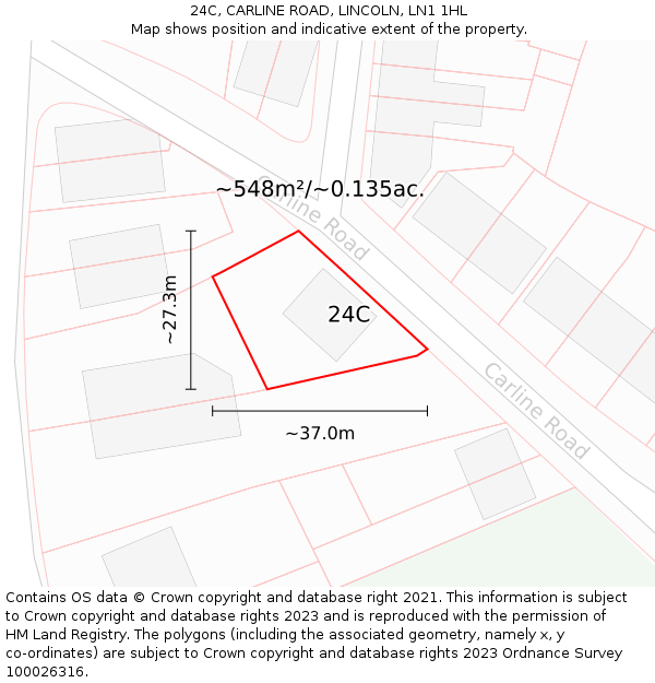 24C, CARLINE ROAD, LINCOLN, LN1 1HL: Plot and title map