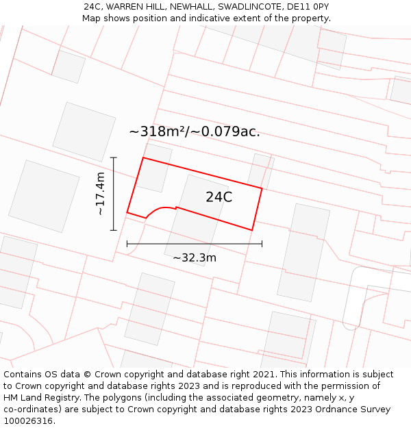 24C, WARREN HILL, NEWHALL, SWADLINCOTE, DE11 0PY: Plot and title map