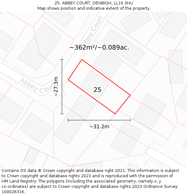 25, ABBEY COURT, DENBIGH, LL16 3HU: Plot and title map