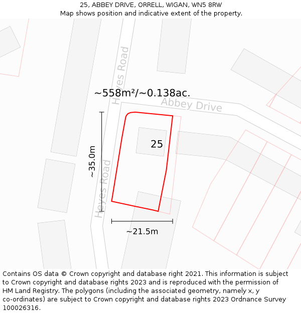 25, ABBEY DRIVE, ORRELL, WIGAN, WN5 8RW: Plot and title map