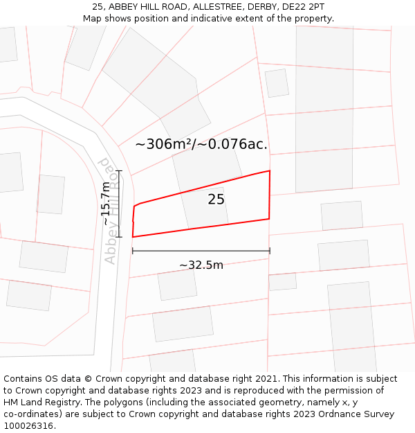 25, ABBEY HILL ROAD, ALLESTREE, DERBY, DE22 2PT: Plot and title map