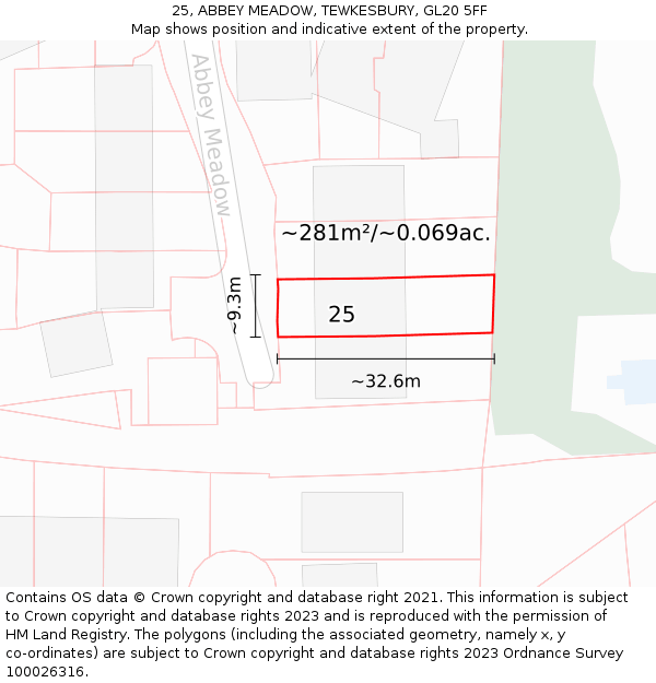 25, ABBEY MEADOW, TEWKESBURY, GL20 5FF: Plot and title map