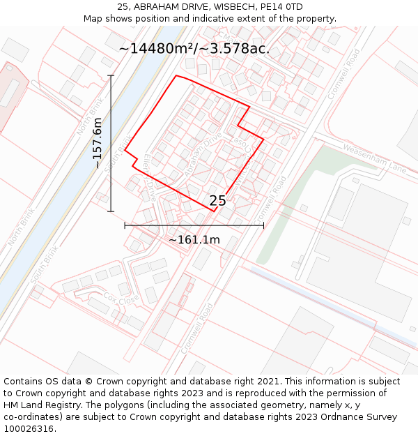 25, ABRAHAM DRIVE, WISBECH, PE14 0TD: Plot and title map