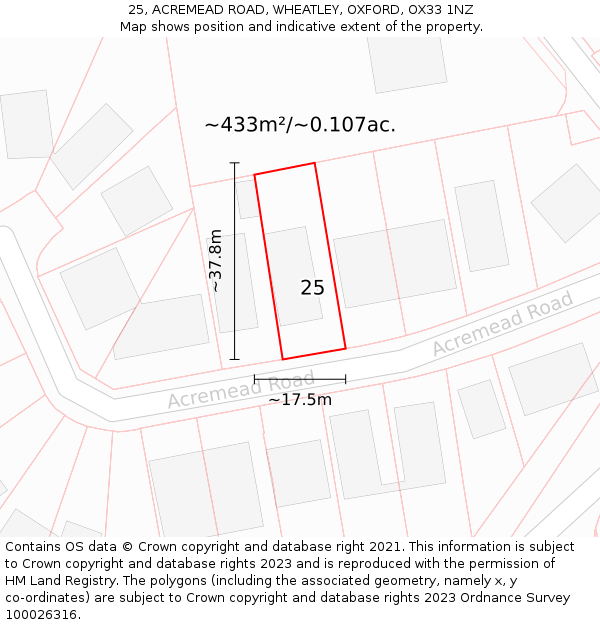 25, ACREMEAD ROAD, WHEATLEY, OXFORD, OX33 1NZ: Plot and title map