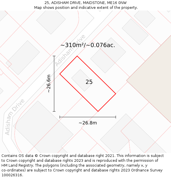 25, ADISHAM DRIVE, MAIDSTONE, ME16 0NW: Plot and title map