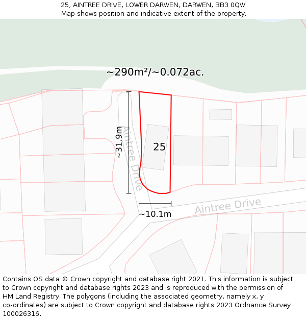 25, AINTREE DRIVE, LOWER DARWEN, DARWEN, BB3 0QW: Plot and title map