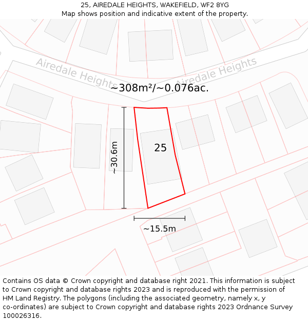 25, AIREDALE HEIGHTS, WAKEFIELD, WF2 8YG: Plot and title map