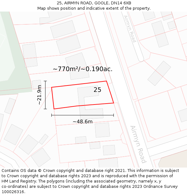 25, AIRMYN ROAD, GOOLE, DN14 6XB: Plot and title map