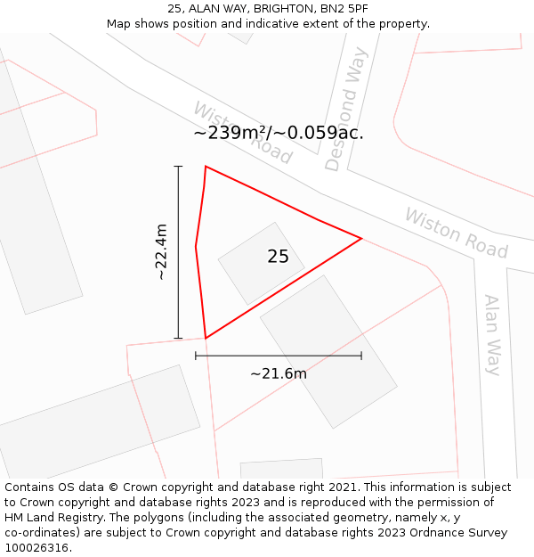 25, ALAN WAY, BRIGHTON, BN2 5PF: Plot and title map