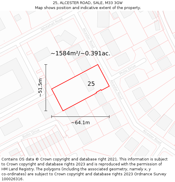 25, ALCESTER ROAD, SALE, M33 3GW: Plot and title map