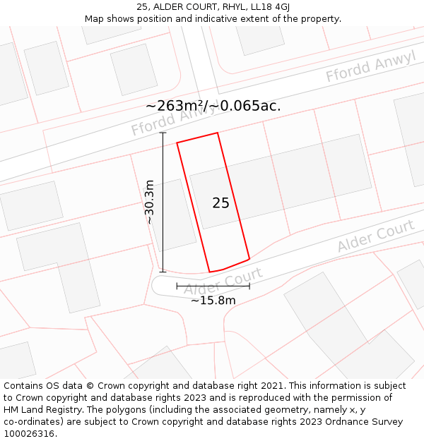 25, ALDER COURT, RHYL, LL18 4GJ: Plot and title map