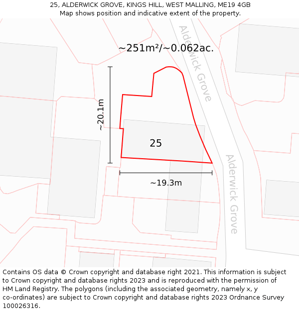 25, ALDERWICK GROVE, KINGS HILL, WEST MALLING, ME19 4GB: Plot and title map