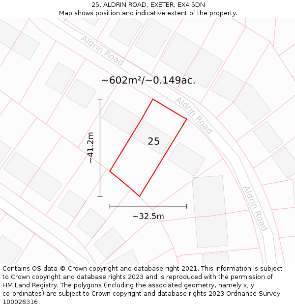 25, ALDRIN ROAD, EXETER, EX4 5DN: Plot and title map