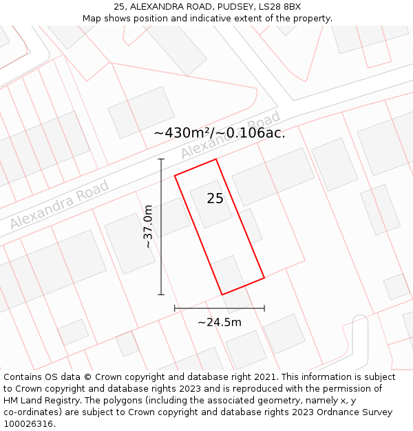 25, ALEXANDRA ROAD, PUDSEY, LS28 8BX: Plot and title map