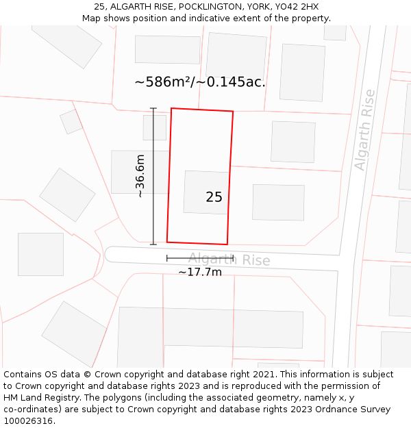 25, ALGARTH RISE, POCKLINGTON, YORK, YO42 2HX: Plot and title map