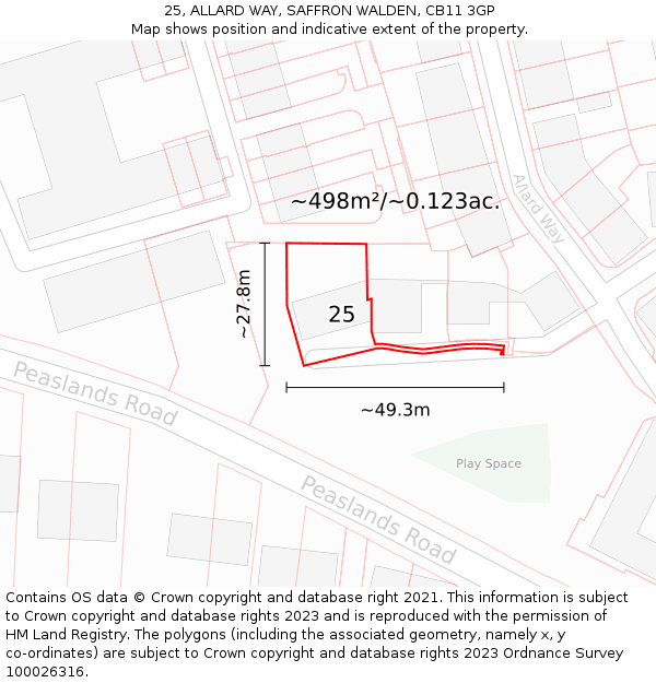 25, ALLARD WAY, SAFFRON WALDEN, CB11 3GP: Plot and title map
