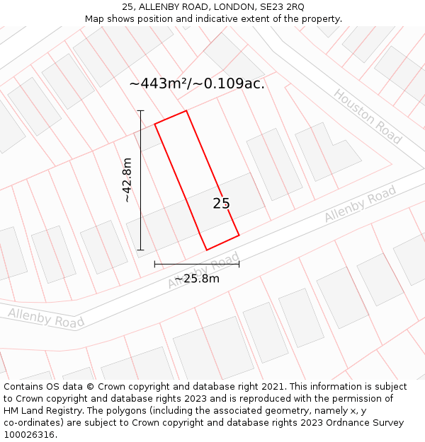 25, ALLENBY ROAD, LONDON, SE23 2RQ: Plot and title map