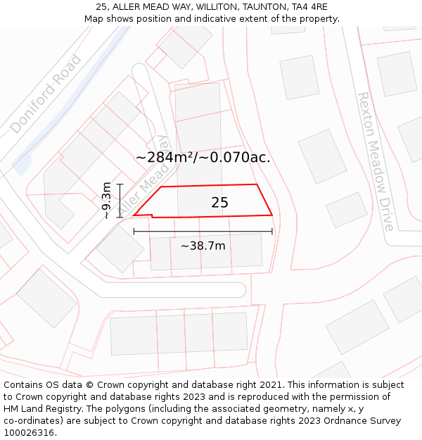 25, ALLER MEAD WAY, WILLITON, TAUNTON, TA4 4RE: Plot and title map