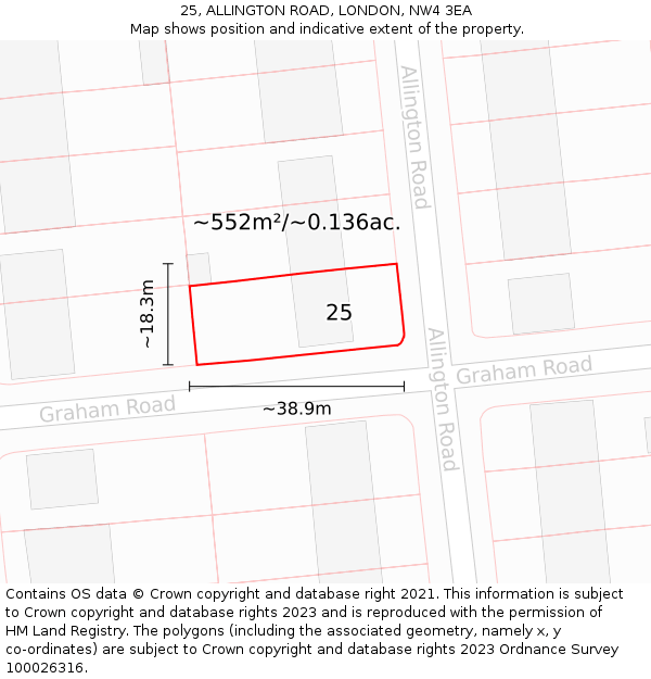 25, ALLINGTON ROAD, LONDON, NW4 3EA: Plot and title map