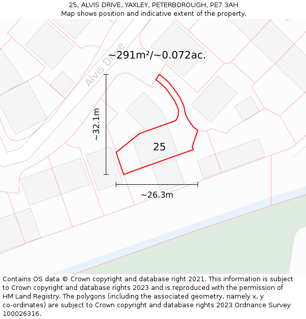 25, ALVIS DRIVE, YAXLEY, PETERBOROUGH, PE7 3AH: Plot and title map