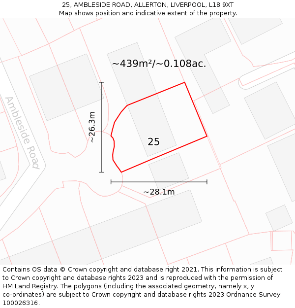 25, AMBLESIDE ROAD, ALLERTON, LIVERPOOL, L18 9XT: Plot and title map
