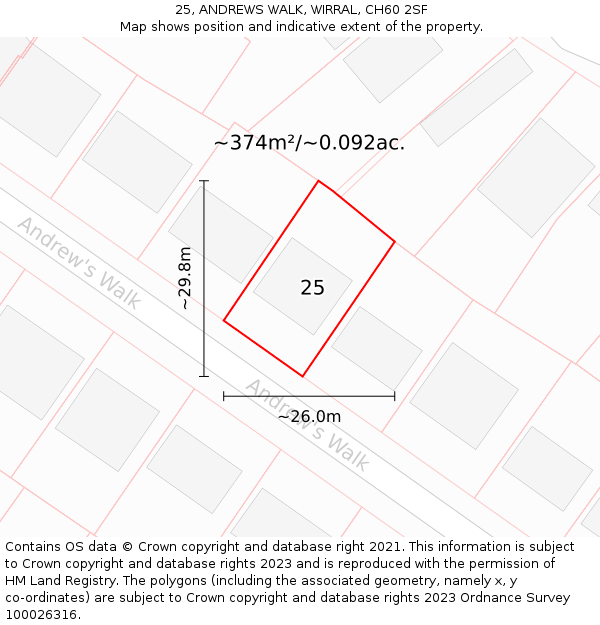 25, ANDREWS WALK, WIRRAL, CH60 2SF: Plot and title map