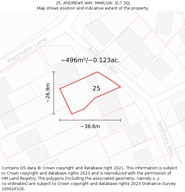 25, ANDREWS WAY, MARLOW, SL7 3QJ: Plot and title map