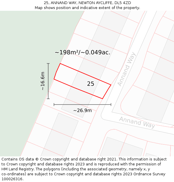 25, ANNAND WAY, NEWTON AYCLIFFE, DL5 4ZD: Plot and title map