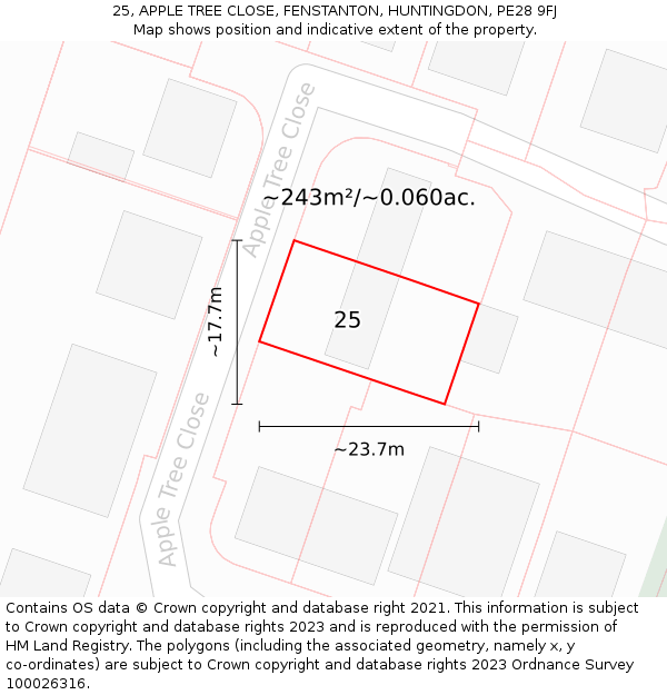 25, APPLE TREE CLOSE, FENSTANTON, HUNTINGDON, PE28 9FJ: Plot and title map