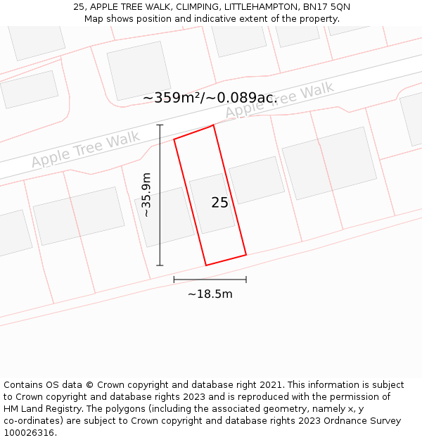 25, APPLE TREE WALK, CLIMPING, LITTLEHAMPTON, BN17 5QN: Plot and title map