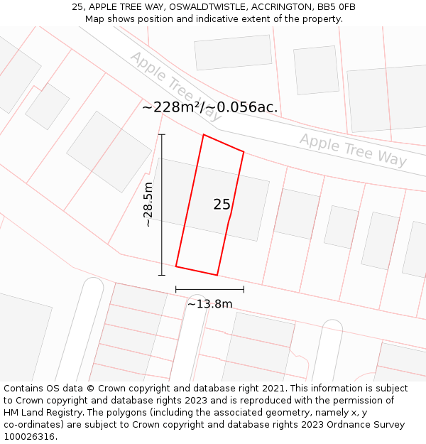 25, APPLE TREE WAY, OSWALDTWISTLE, ACCRINGTON, BB5 0FB: Plot and title map