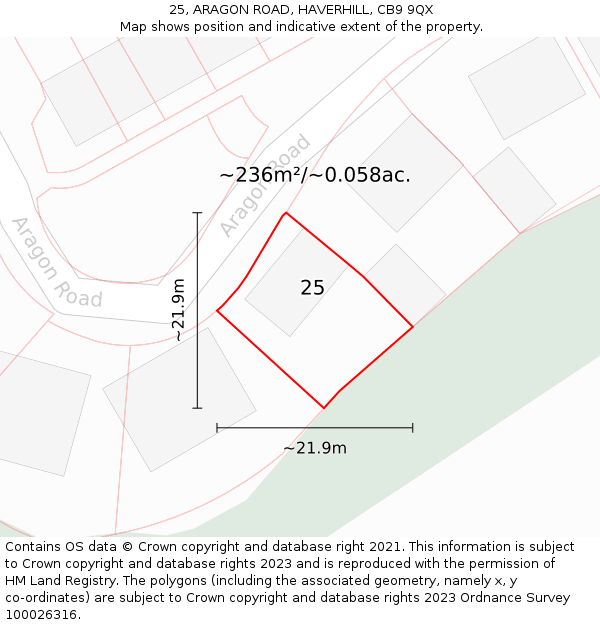 25, ARAGON ROAD, HAVERHILL, CB9 9QX: Plot and title map