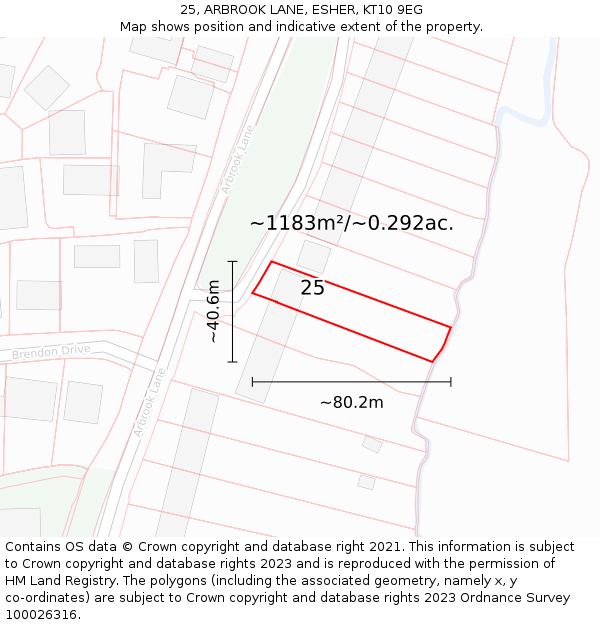 25, ARBROOK LANE, ESHER, KT10 9EG: Plot and title map