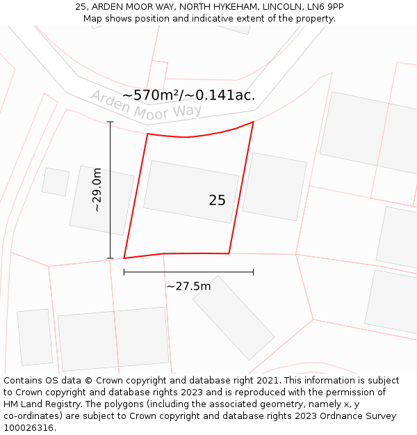 25, ARDEN MOOR WAY, NORTH HYKEHAM, LINCOLN, LN6 9PP: Plot and title map