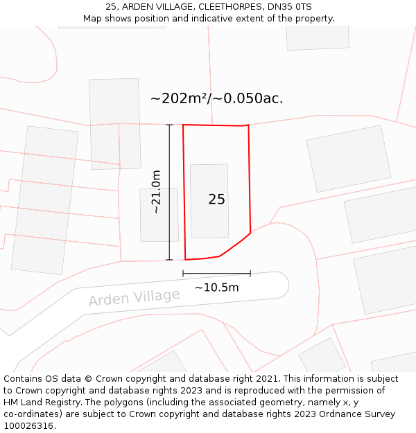 25, ARDEN VILLAGE, CLEETHORPES, DN35 0TS: Plot and title map