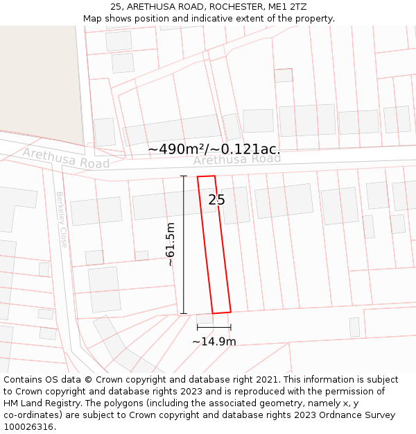 25, ARETHUSA ROAD, ROCHESTER, ME1 2TZ: Plot and title map