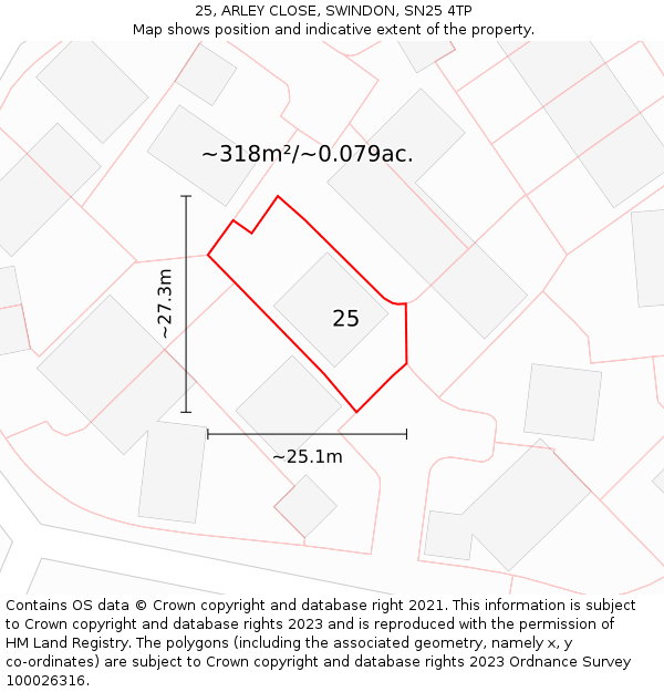 25, ARLEY CLOSE, SWINDON, SN25 4TP: Plot and title map