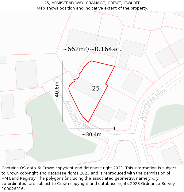 25, ARMISTEAD WAY, CRANAGE, CREWE, CW4 8FE: Plot and title map