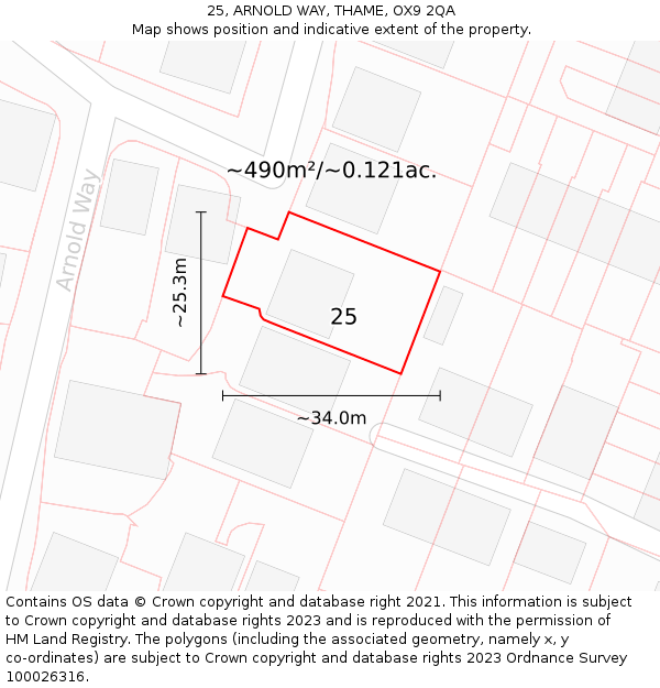 25, ARNOLD WAY, THAME, OX9 2QA: Plot and title map