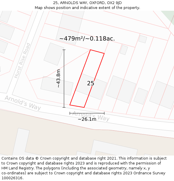 25, ARNOLDS WAY, OXFORD, OX2 9JD: Plot and title map