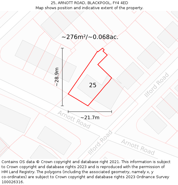 25, ARNOTT ROAD, BLACKPOOL, FY4 4ED: Plot and title map