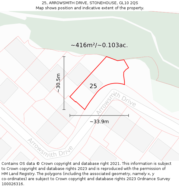 25, ARROWSMITH DRIVE, STONEHOUSE, GL10 2QS: Plot and title map