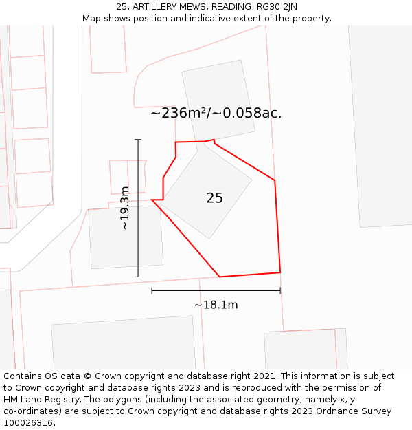 25, ARTILLERY MEWS, READING, RG30 2JN: Plot and title map