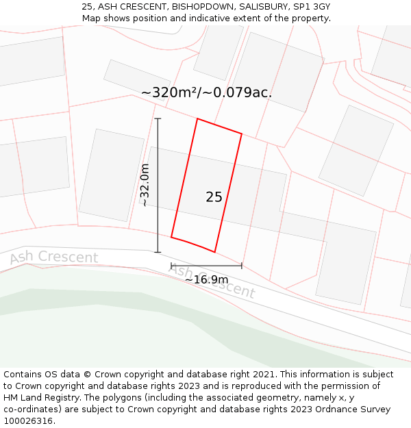 25, ASH CRESCENT, BISHOPDOWN, SALISBURY, SP1 3GY: Plot and title map